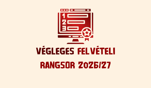 Végleges felvételi rangsor a 2026/27-es tanévre